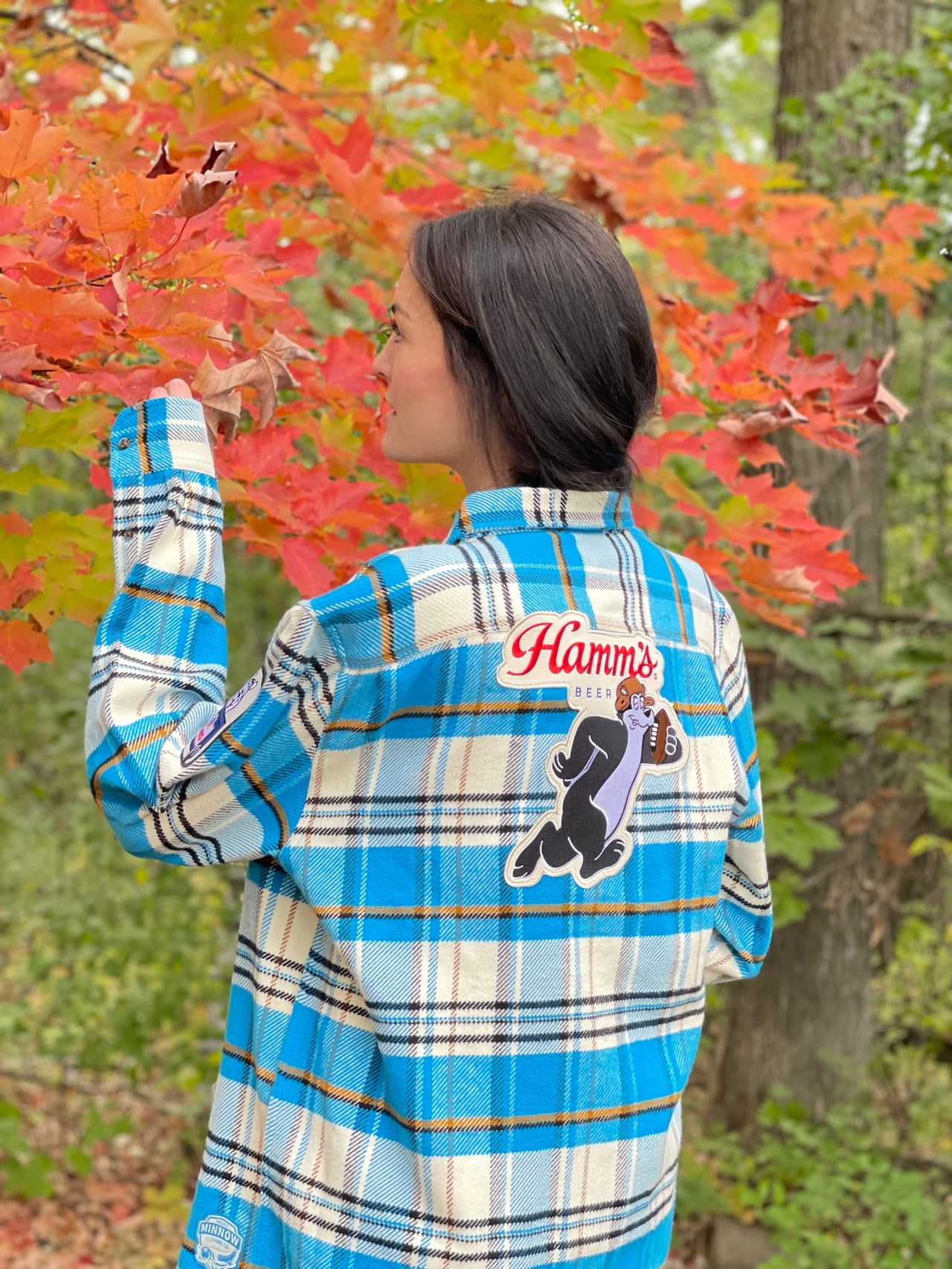 Hamm's FOOTBALL BEAR Heavy Weight Brawny Flannel- Hamm's Blue White