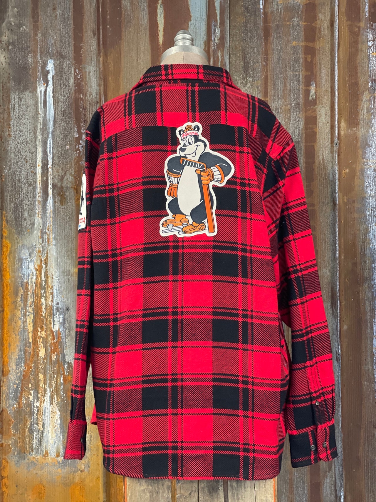 Hamm's HOCKEY BEAR Heavyweight Brawny Flannel- Red/ Black Plaid