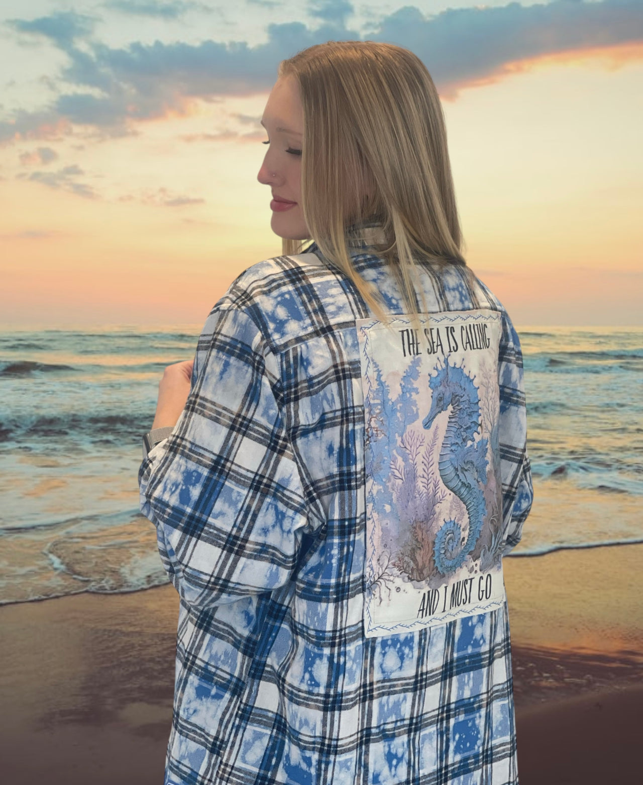 Seahorse Garden Art Flannel- Endless Summer Plaid