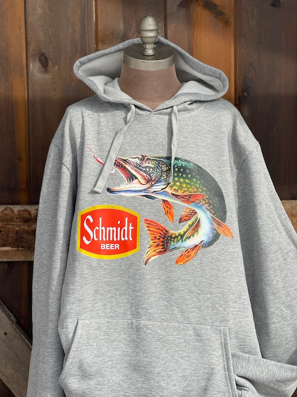 Schmidt Beer Retro Fishing Hoodie- Heather Grey