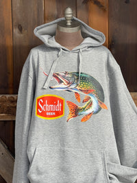 Thumbnail for Schmidt Beer Retro Fishing Hoodie- Heather Grey