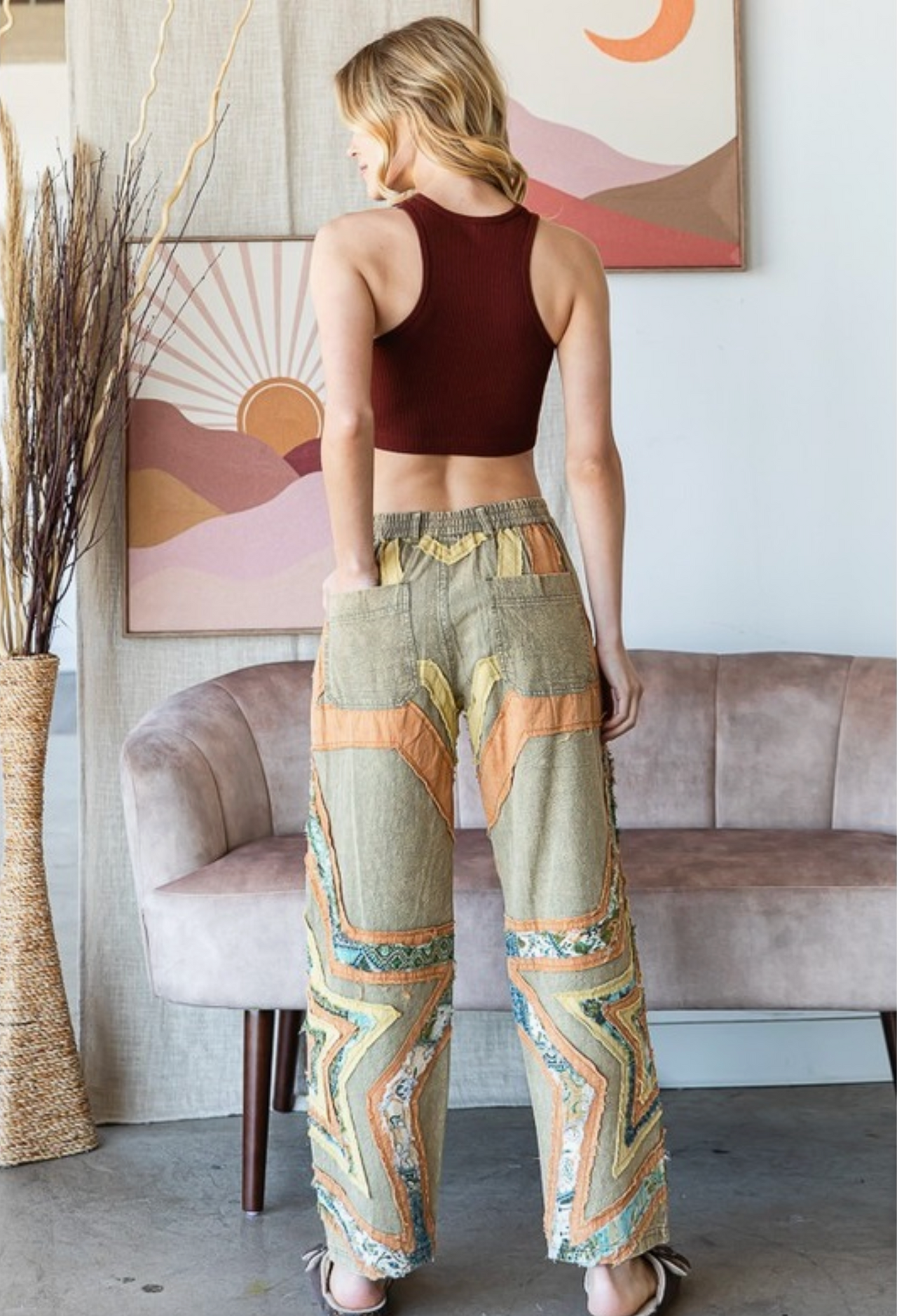 BOHO SHOOTING STAR Mixed Media Pants- Sage Angry Minnow