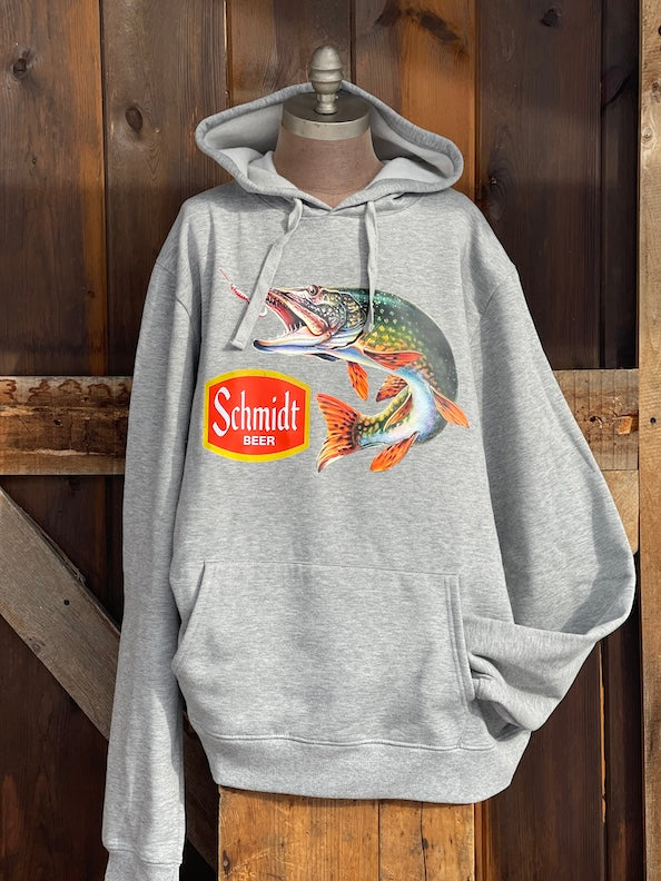 Schmidt Beer Retro Fishing Hoodie- Heather Grey