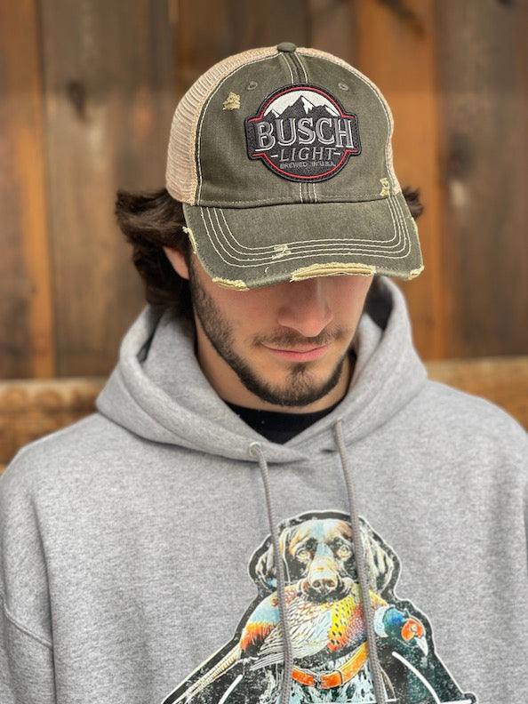 Busch Light Hat TONAL Version- Distressed Black Snapback