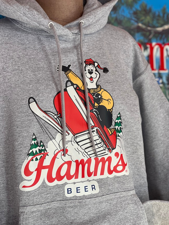 Hamm's Snowmobile Bear Hoodie- Heather Grey