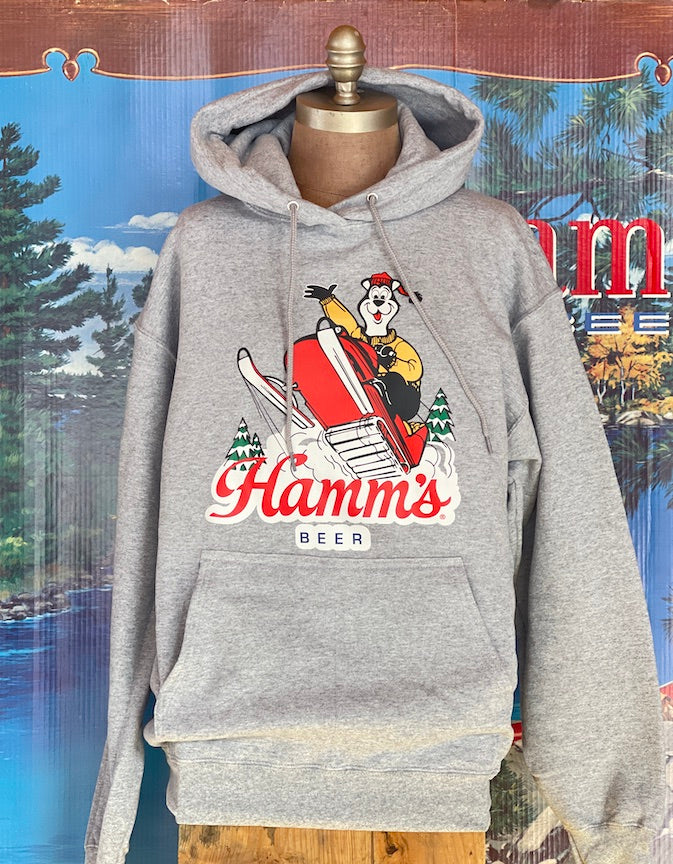 Hamm's Snowmobile Bear Hoodie- Heather Grey