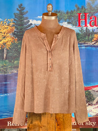 Thumbnail for Pigment Washed Henley- Mocha