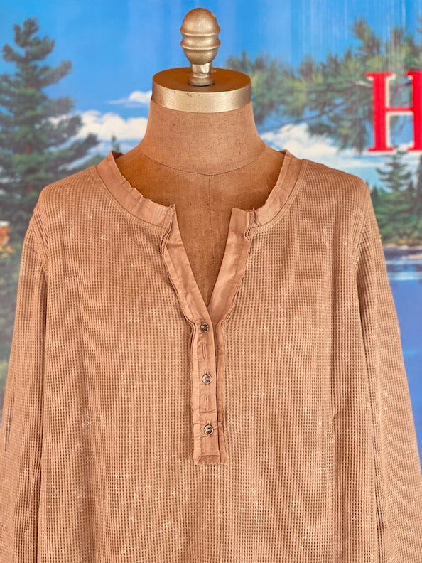 Pigment Washed Henley- Mocha