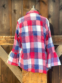 Thumbnail for Flared Sleeve Flannel- PICNIC Size Large