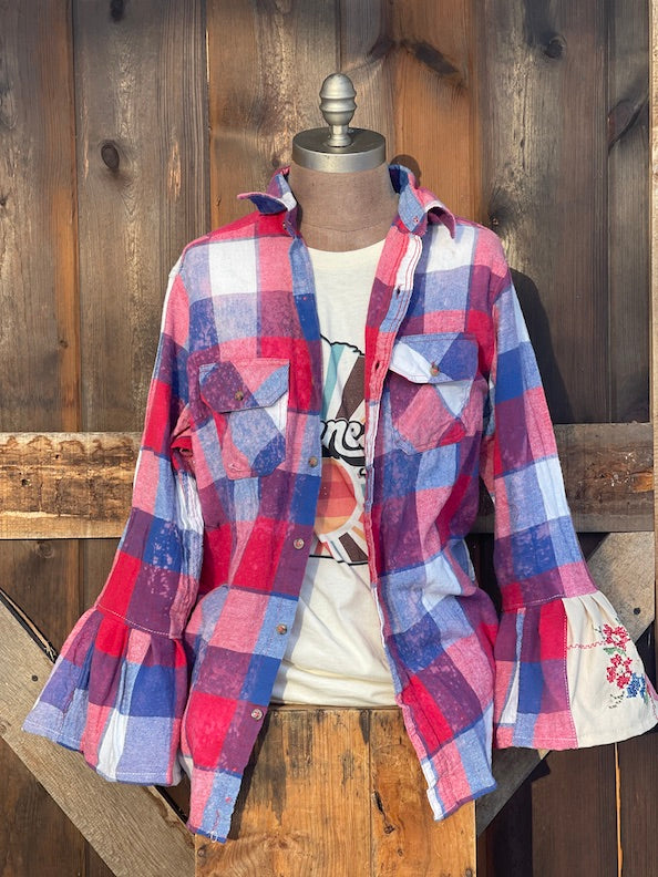 Flared Sleeve Flannel- PICNIC Size Large