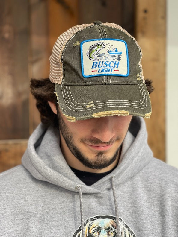 Busch Light Fishing Hat- Distressed Black