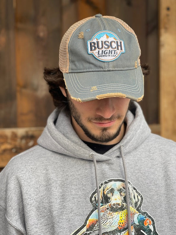 Busch Light Beer Snapback Hat- Distressed Sky Blue