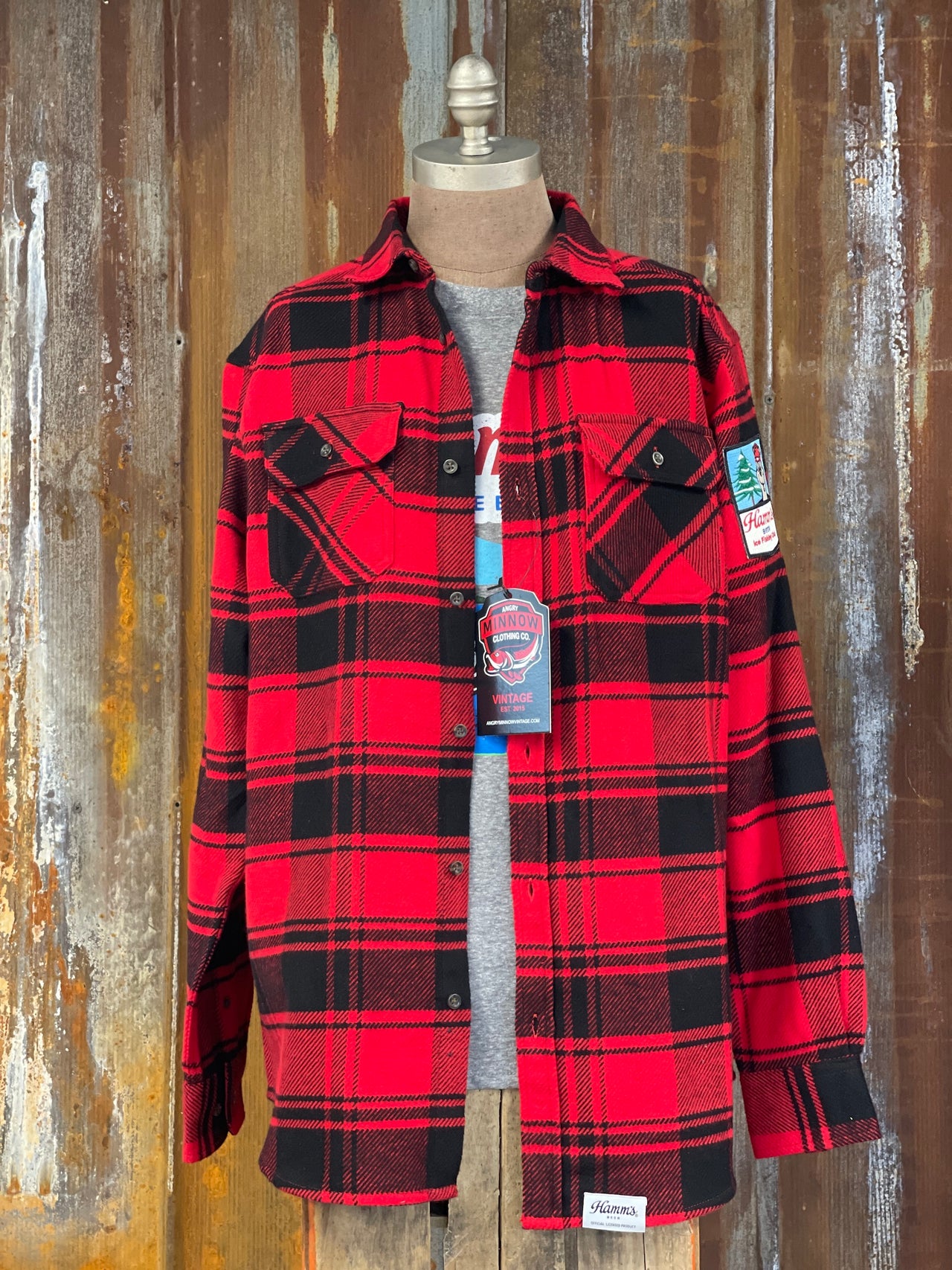 Hamm's ICE FISHING BEAR Heavyweight Brawny Flannel- Red/ Black Plaid