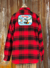 Thumbnail for Hamm's ICE FISHING BEAR Heavyweight Brawny Flannel- Red/ Black Plaid