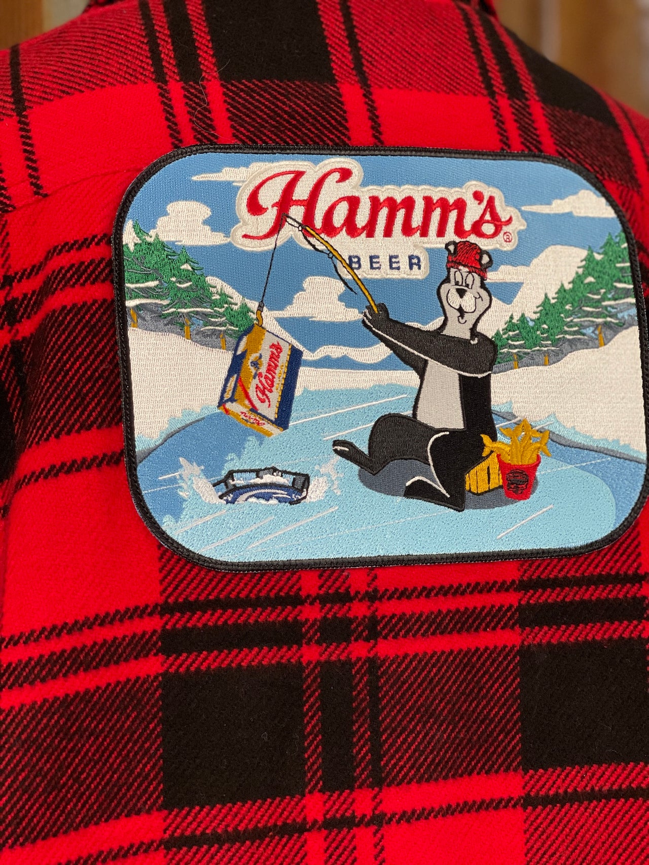 Hamm's ICE FISHING BEAR Heavyweight Brawny Flannel- Red/ Black Plaid