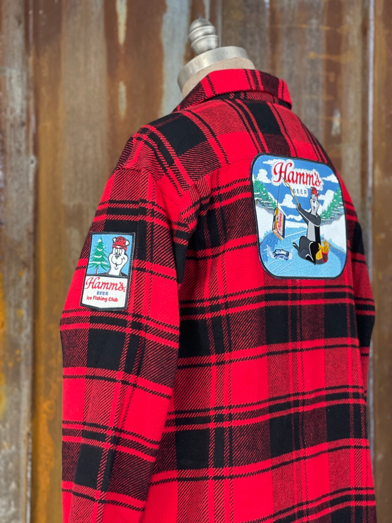 Hamm's ICE FISHING BEAR Heavyweight Brawny Flannel- Red/ Black Plaid