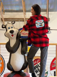 Thumbnail for Hamm's ICE FISHING BEAR Heavyweight Brawny Flannel- Red/ Black Plaid