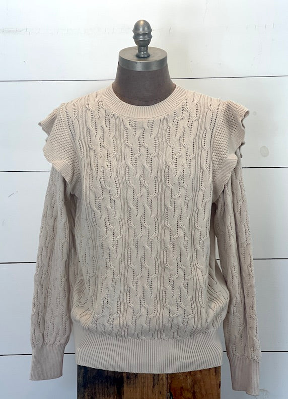 Ruffle-Shoulder Sweater- Ivory