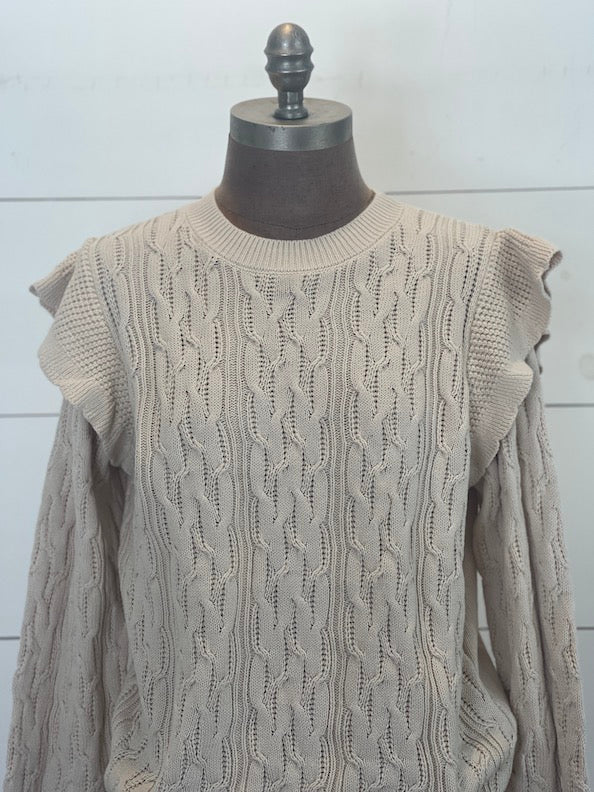 Ruffle-Shoulder Sweater- Ivory