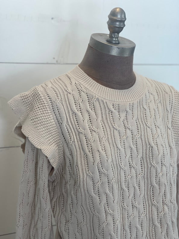 Ruffle-Shoulder Sweater- Ivory