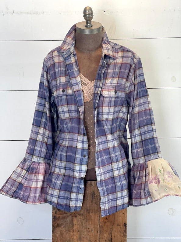 Flared Sleeve Flannel- VIOLET Size Medium Only