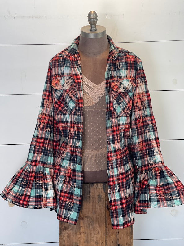 Flared Sleeve Flannel- SASSY Size Medium Only