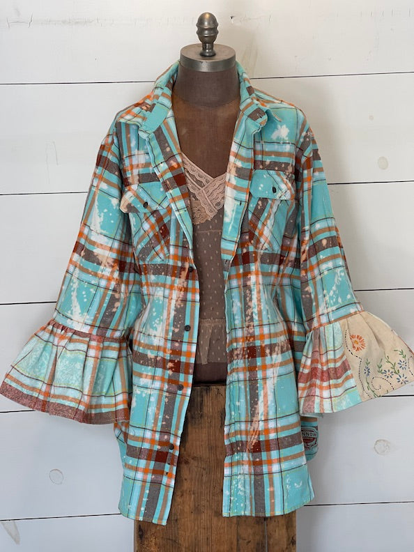 Flared Sleeve Flannel- DEW DROP Size 2XL Only