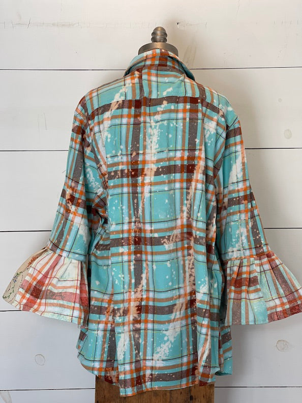 Flared Sleeve Flannel- DEW DROP Size 2XL Only