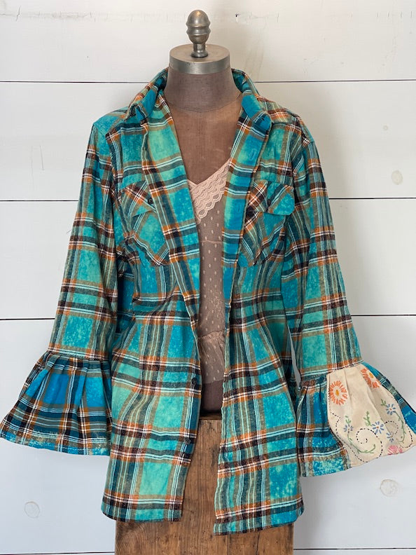 Flared Sleeve Flannel- MONETS GARDEN Size XL