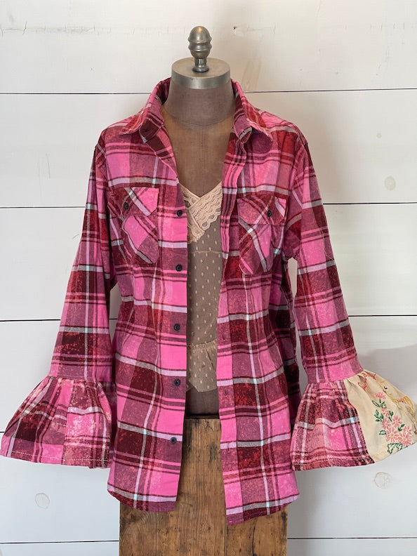 Flared Sleeve Flannel- SECRET GARDEN Size Large