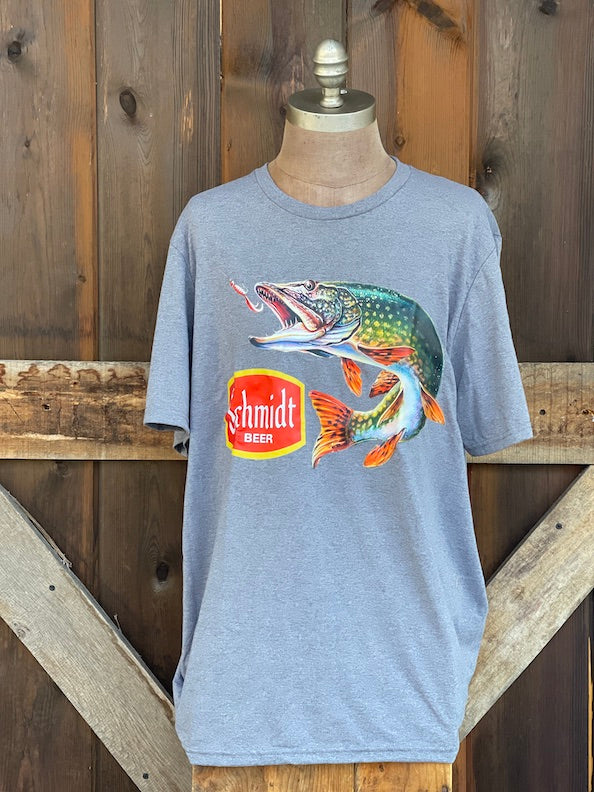 Schmidt Beer Retro Fishing Tee- Heather grey