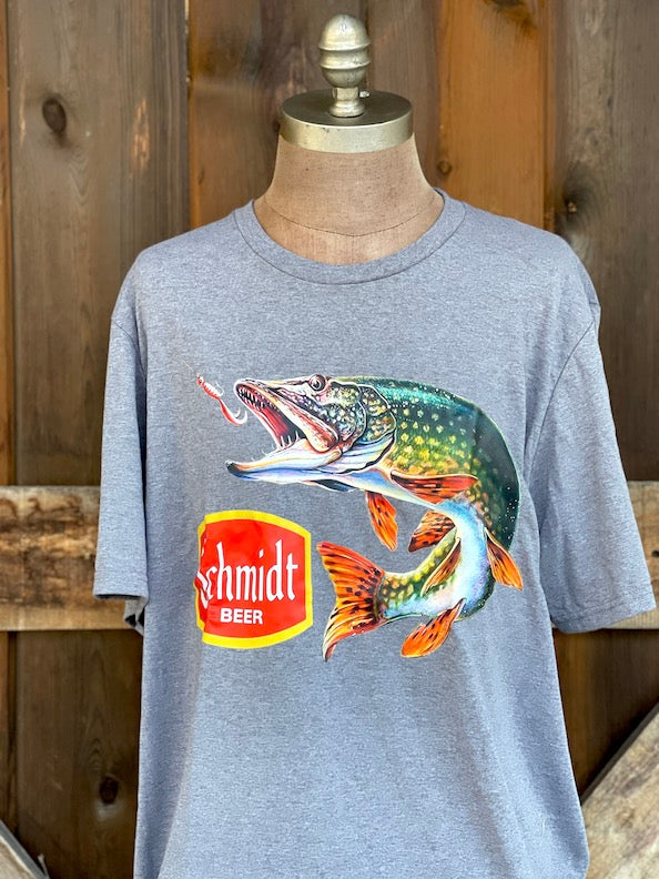 Schmidt Beer Retro Fishing Tee- Heather grey