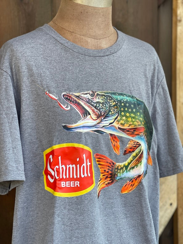 Schmidt Beer Retro Fishing Tee- Heather grey