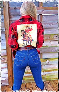 Thumbnail for GIDDY UP IT'S WINE O'CLOCK Art Flannel- Distressed Berry Red