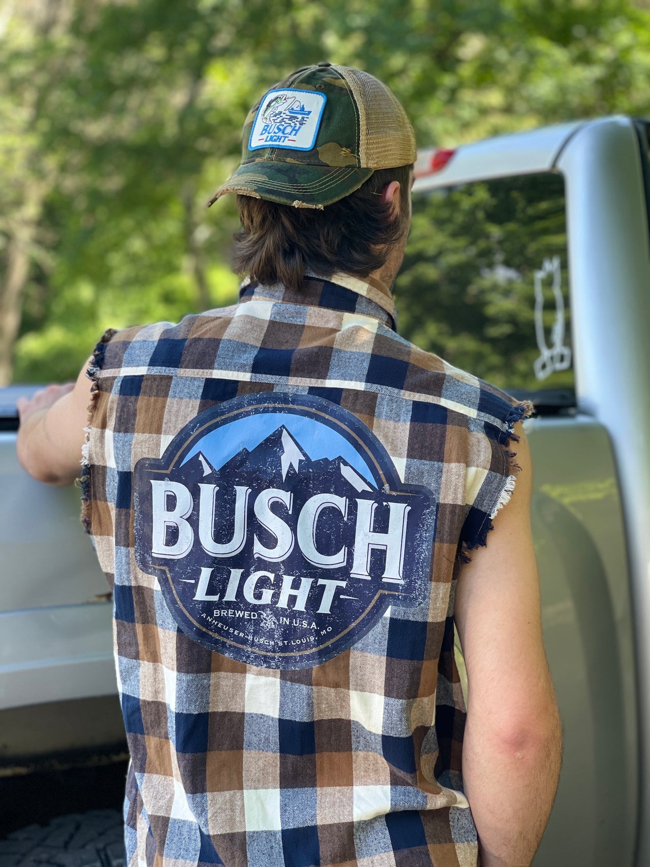 Busch Sleeveless Flannel Angry Minnow Vintage