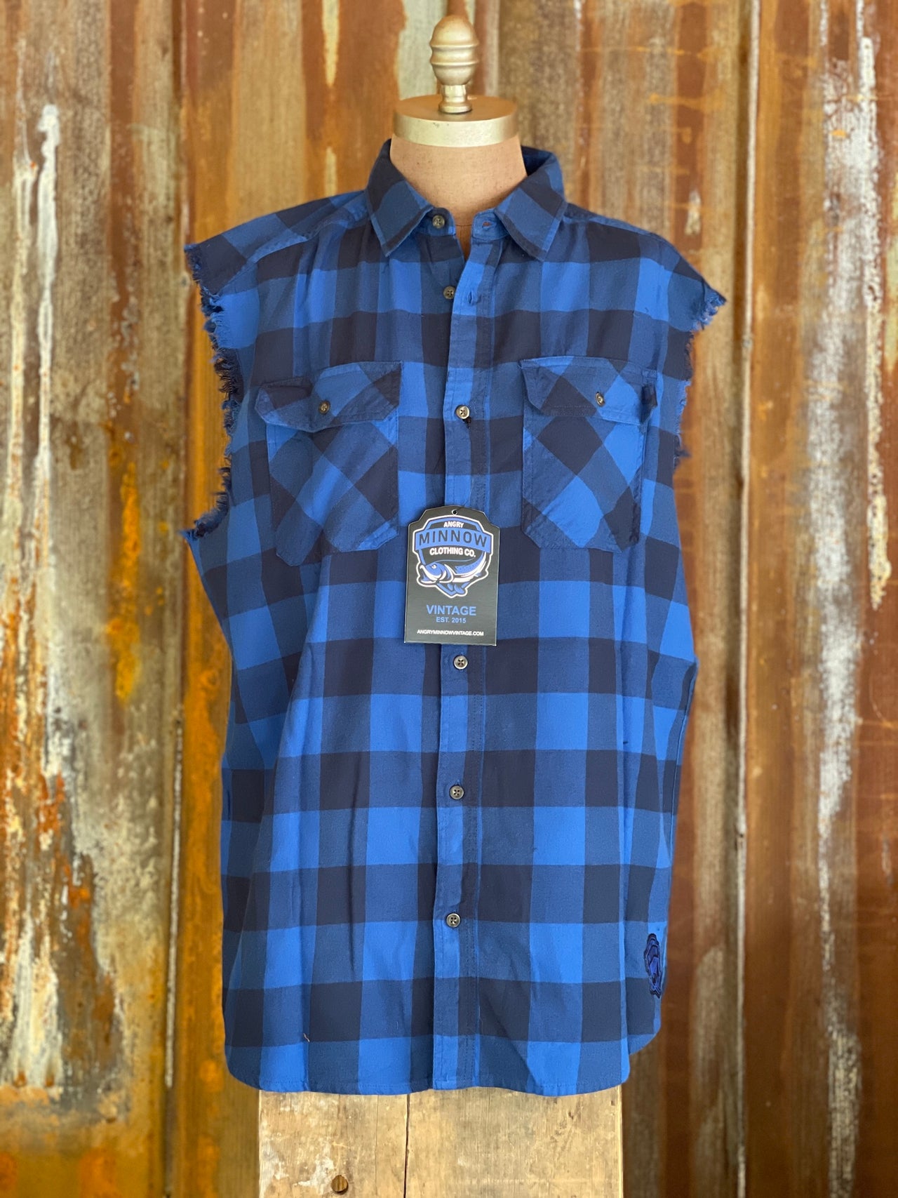 Hamm's Sailboat Bear SLEEVELESS Flannel- Royal Blue