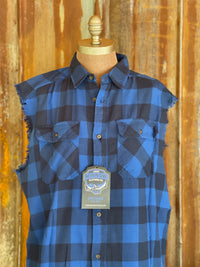 Thumbnail for Hamm's Sailboat Bear SLEEVELESS Flannel- Royal Blue