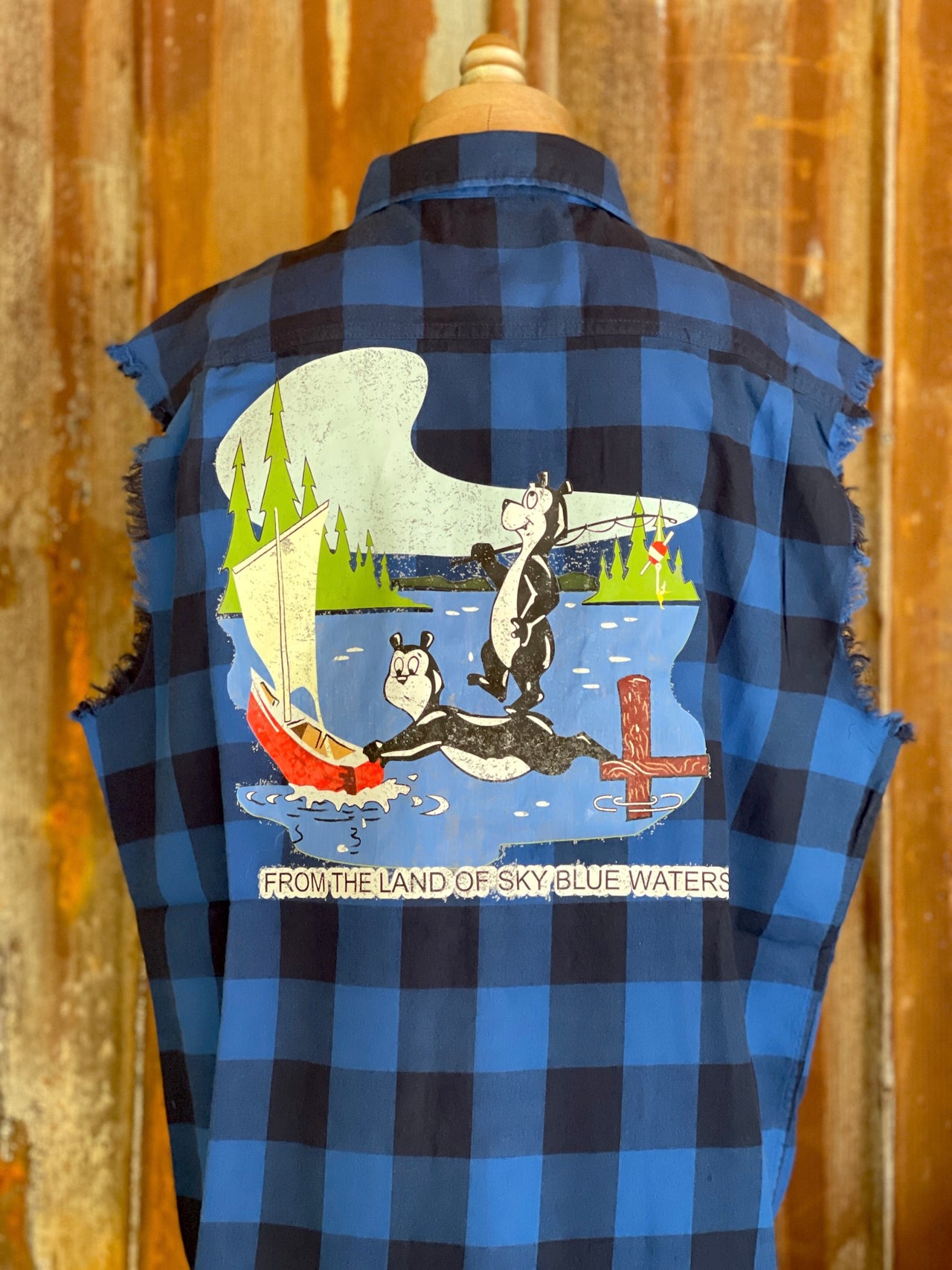 Hamm's Sailboat Bear SLEEVELESS Flannel- Royal Blue