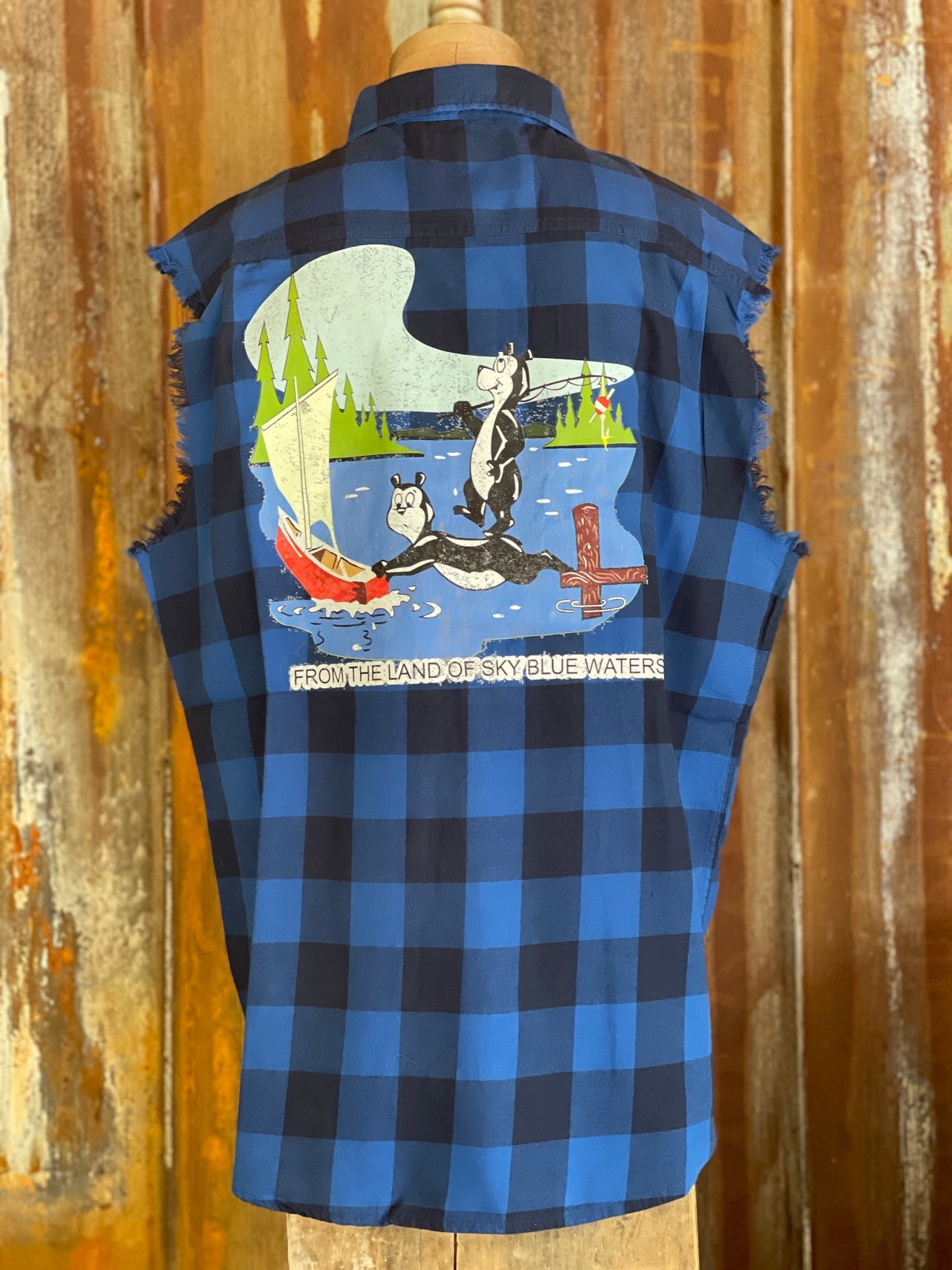 Hamm's Sailboat Bear SLEEVELESS Flannel- Royal Blue