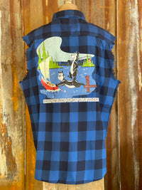 Thumbnail for Hamm's Sailboat Bear SLEEVELESS Flannel- Royal Blue