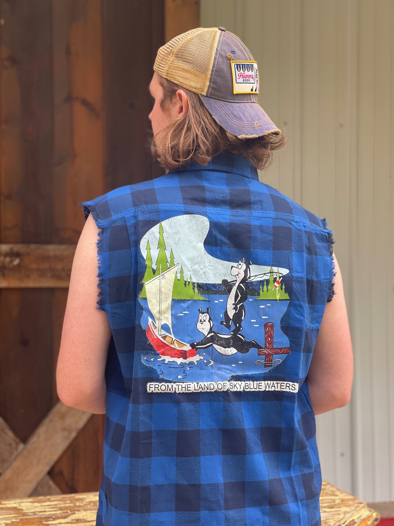 Hamm's Sailboat Bear SLEEVELESS Flannel- Royal Blue