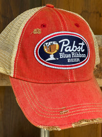 Thumbnail for Ice Cold Pabst Retro Hat- Distressed Red