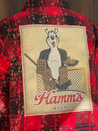 Thumbnail for Hamm's GOALIE BEAR Flannel- Distressed Red