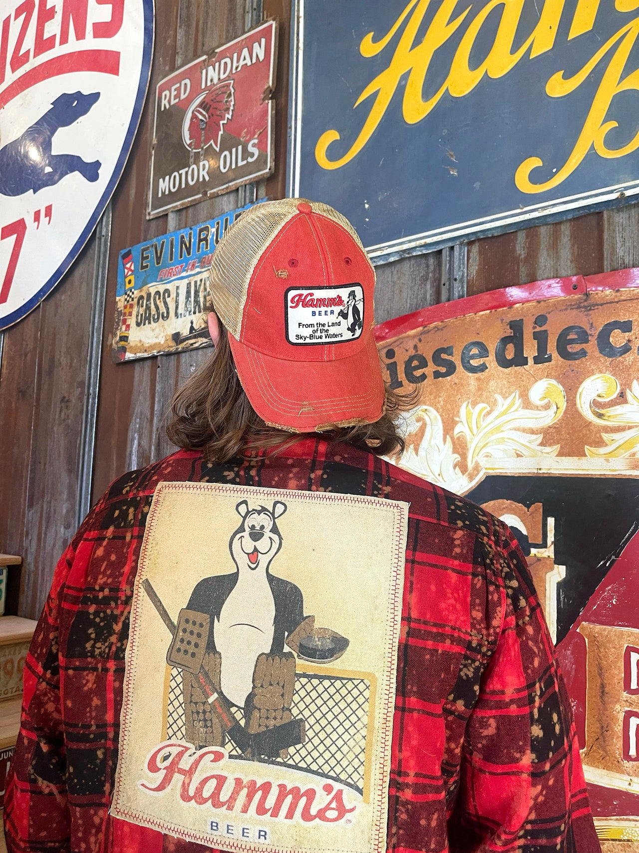 Hamm's GOALIE BEAR Flannel- Distressed Red