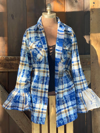 Thumbnail for Flared Sleeve Flannel- BLUEBIRD OF HAPPINESS Size Large