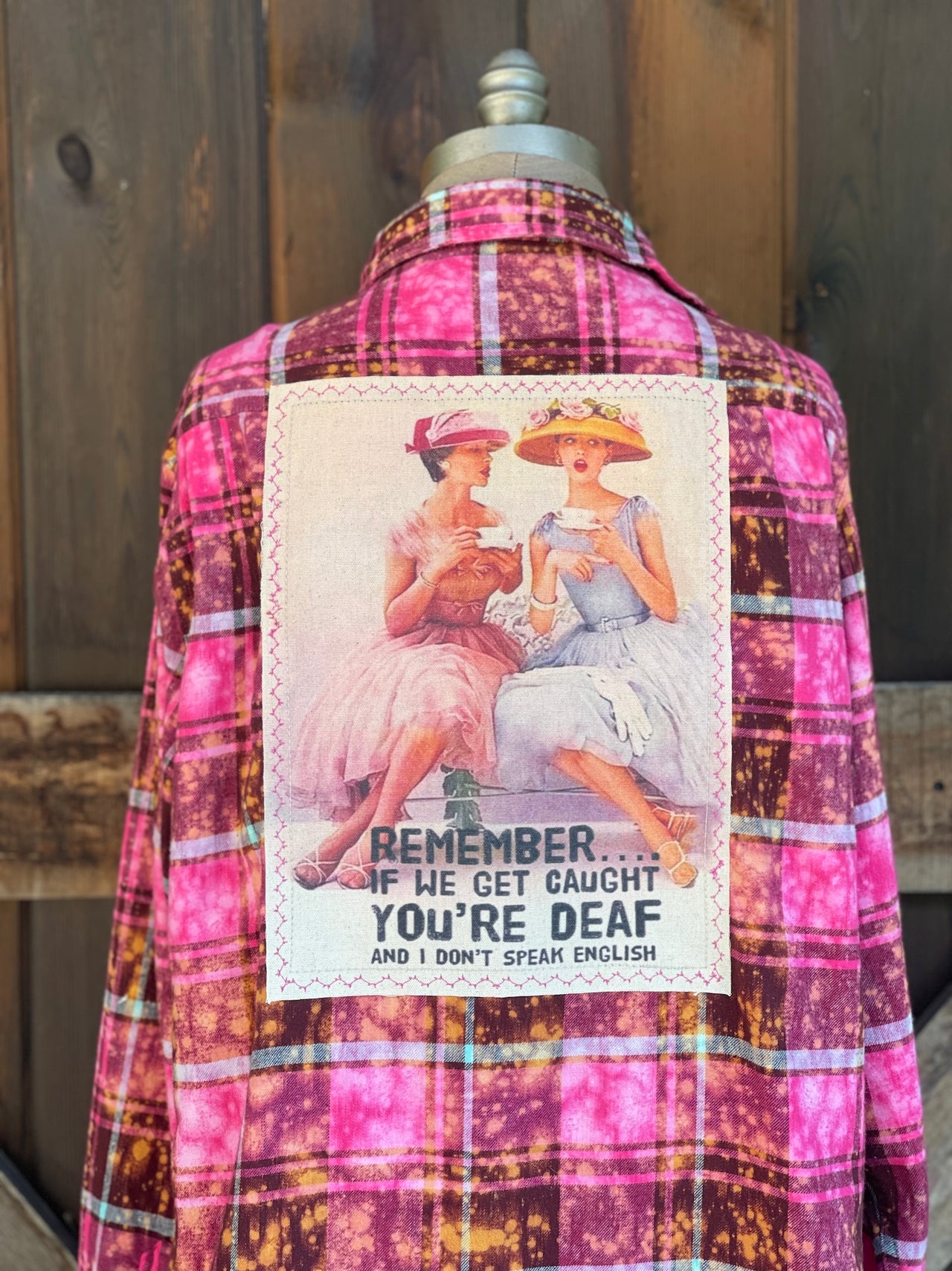 If We Get Caught Art Flannel- Distressed Fuschia