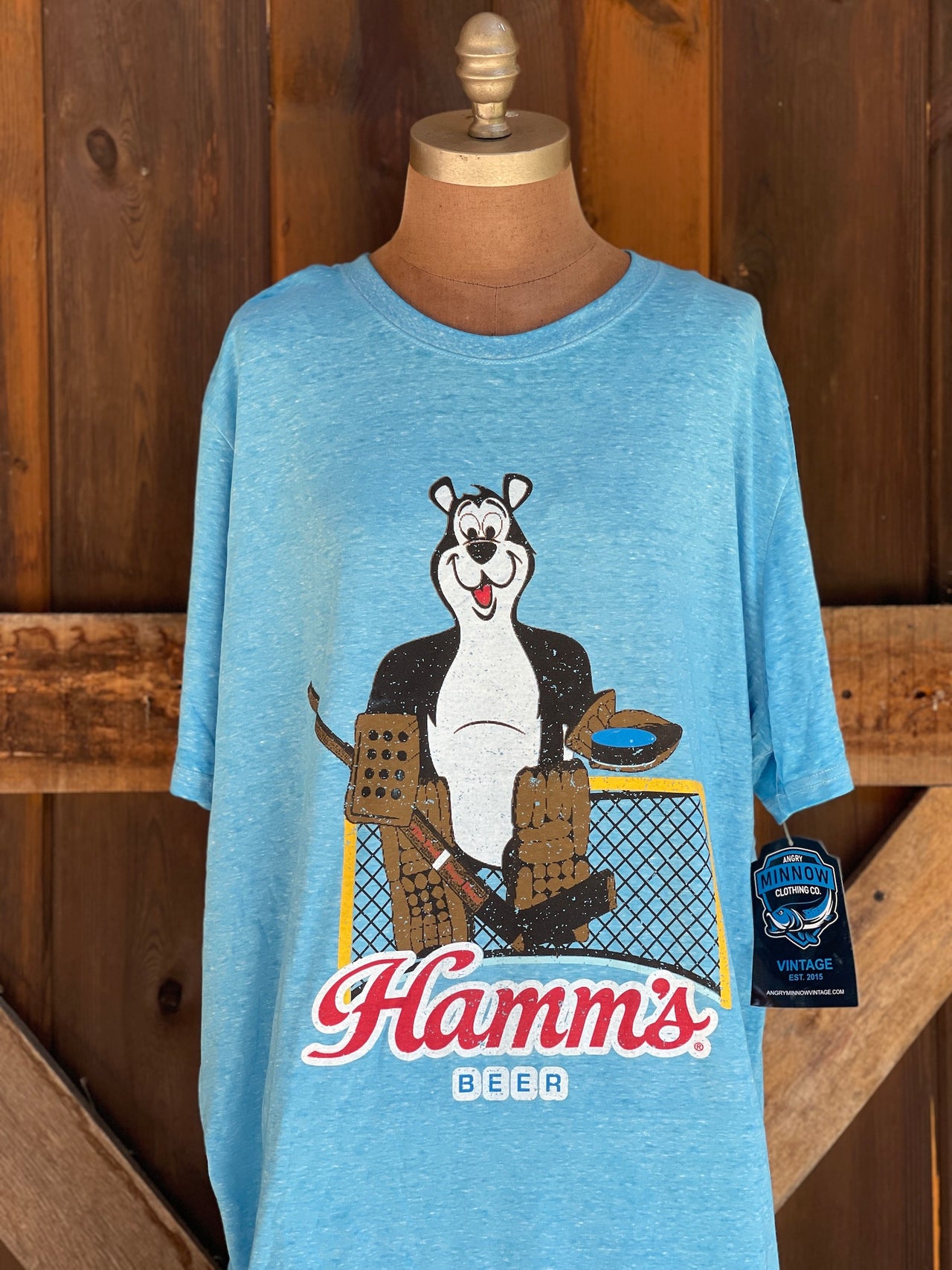 Hamm's HOCKEY GOALIE Bear Graphic Tee- Sky Blue