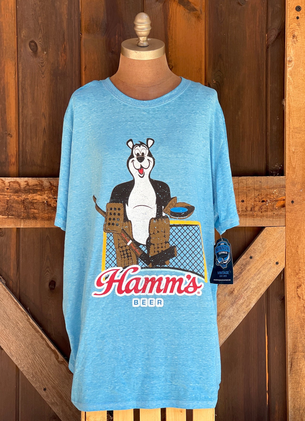 Hamm's HOCKEY GOALIE Bear Graphic Tee- Sky Blue