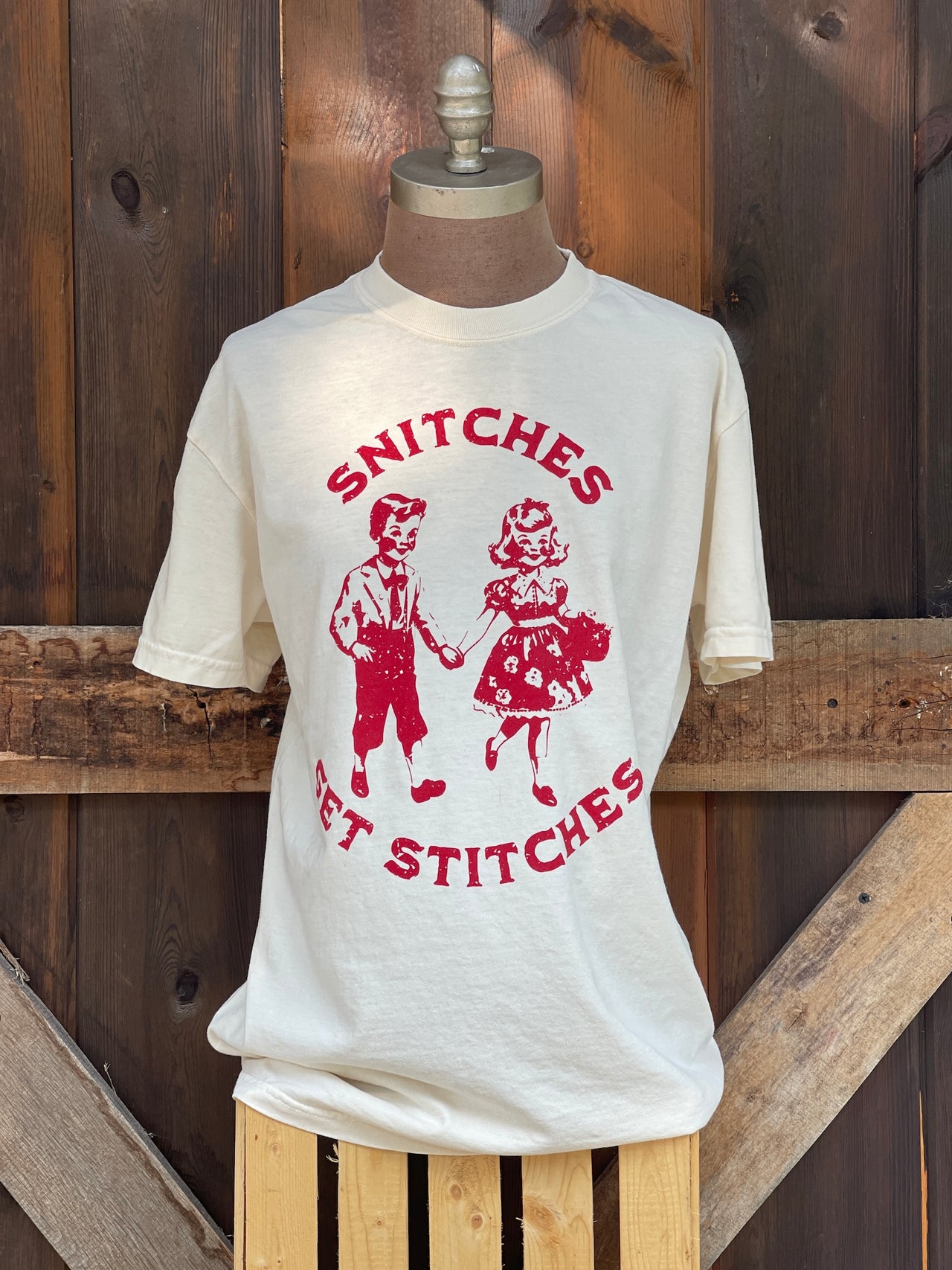 Snitches Get Stitches Tee- Ivory