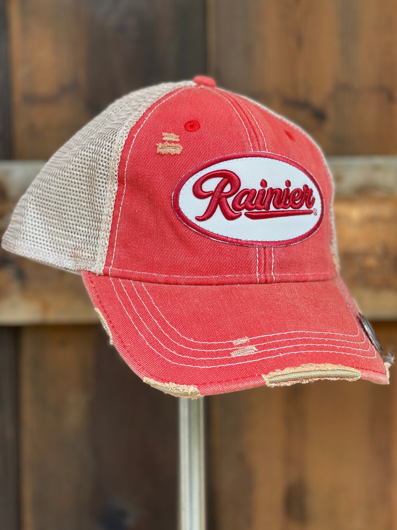 Rainier Beer Hat Distressed Red Snapback Angry Minnow Vintage Angry Minnow Vintage LLC